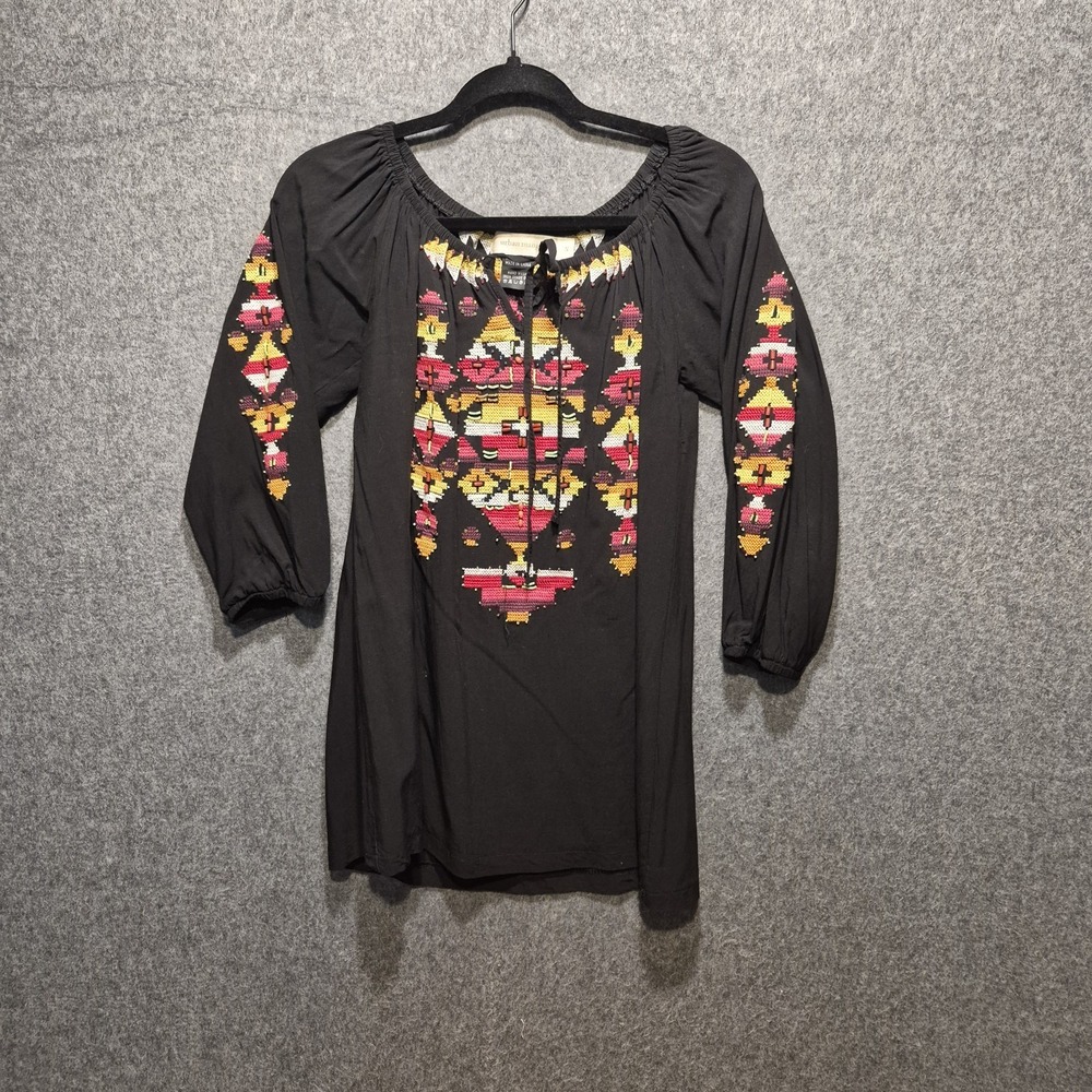 Urban Mangoz  Womens Med Top Beaded Peasant Folkloric Boho Embroidered Tribal